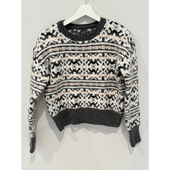 Gap Sweater Womens Crewneck Fair Isle Preppy Size XS Knit Top Gray Neutral Fall - Picture 1 of 13